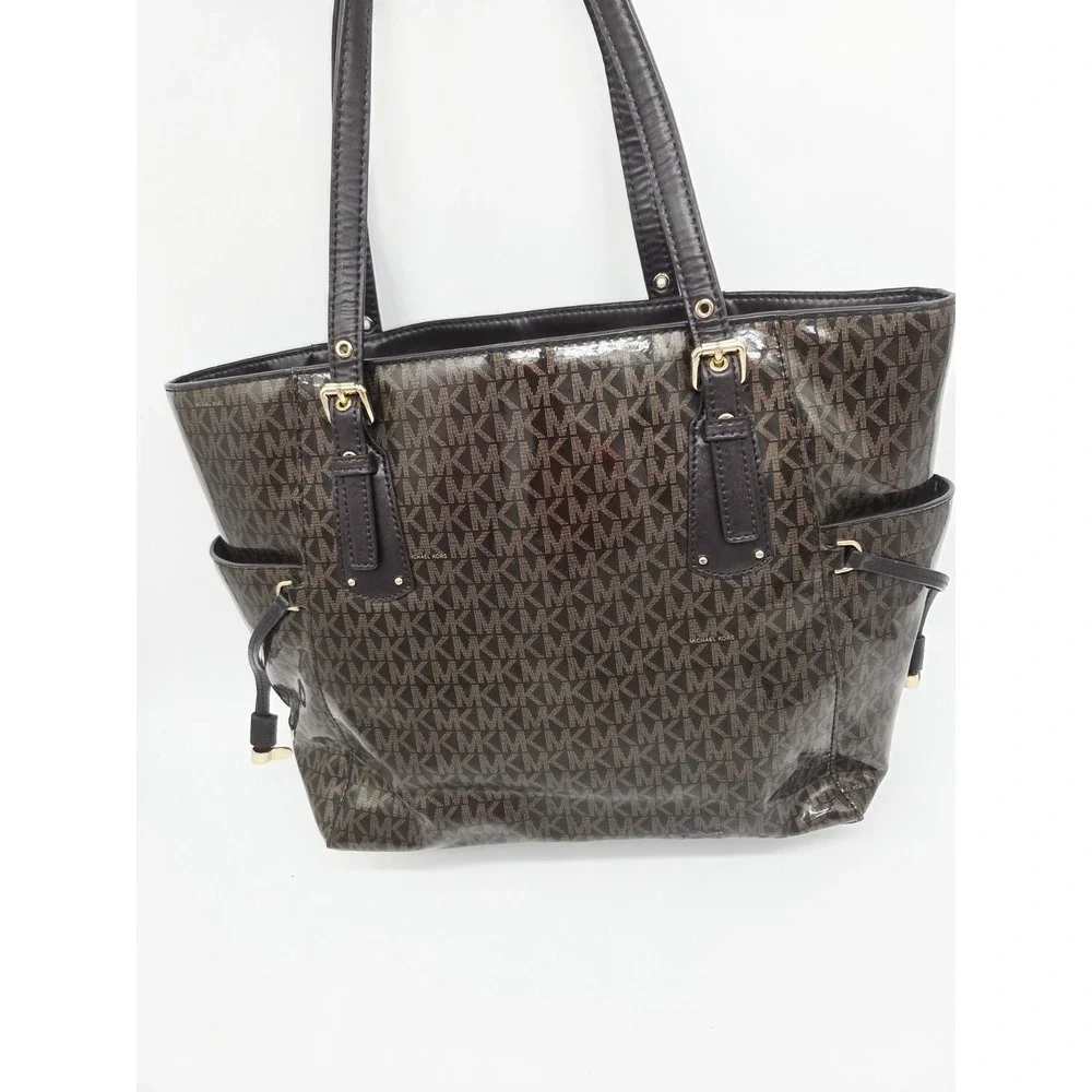 Michael Kors Signature Glossy Logo Voyager East West Tote brown gold bag WALLET